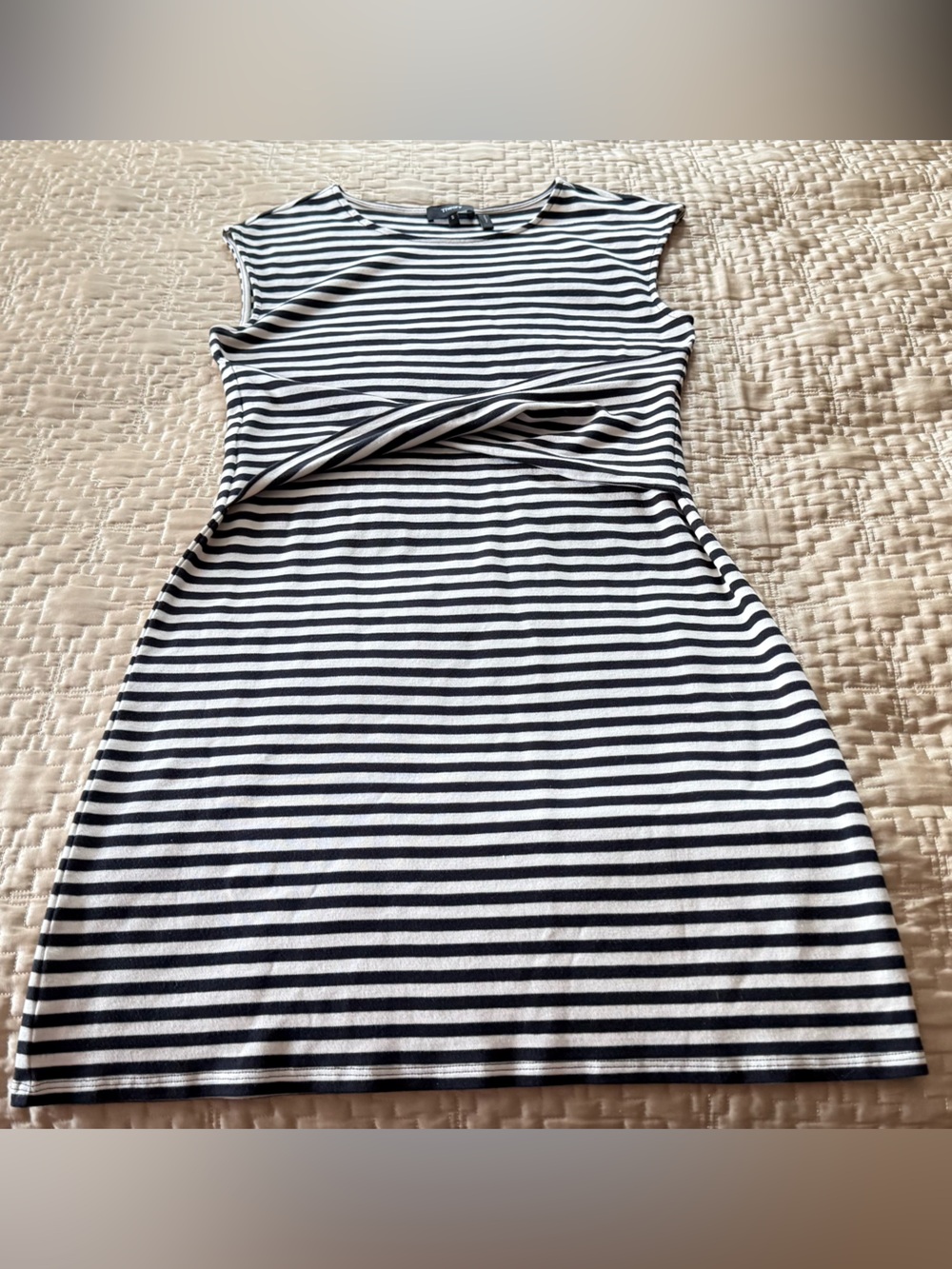 Theory Black and White Striped Sleeveless Twist Front Dress